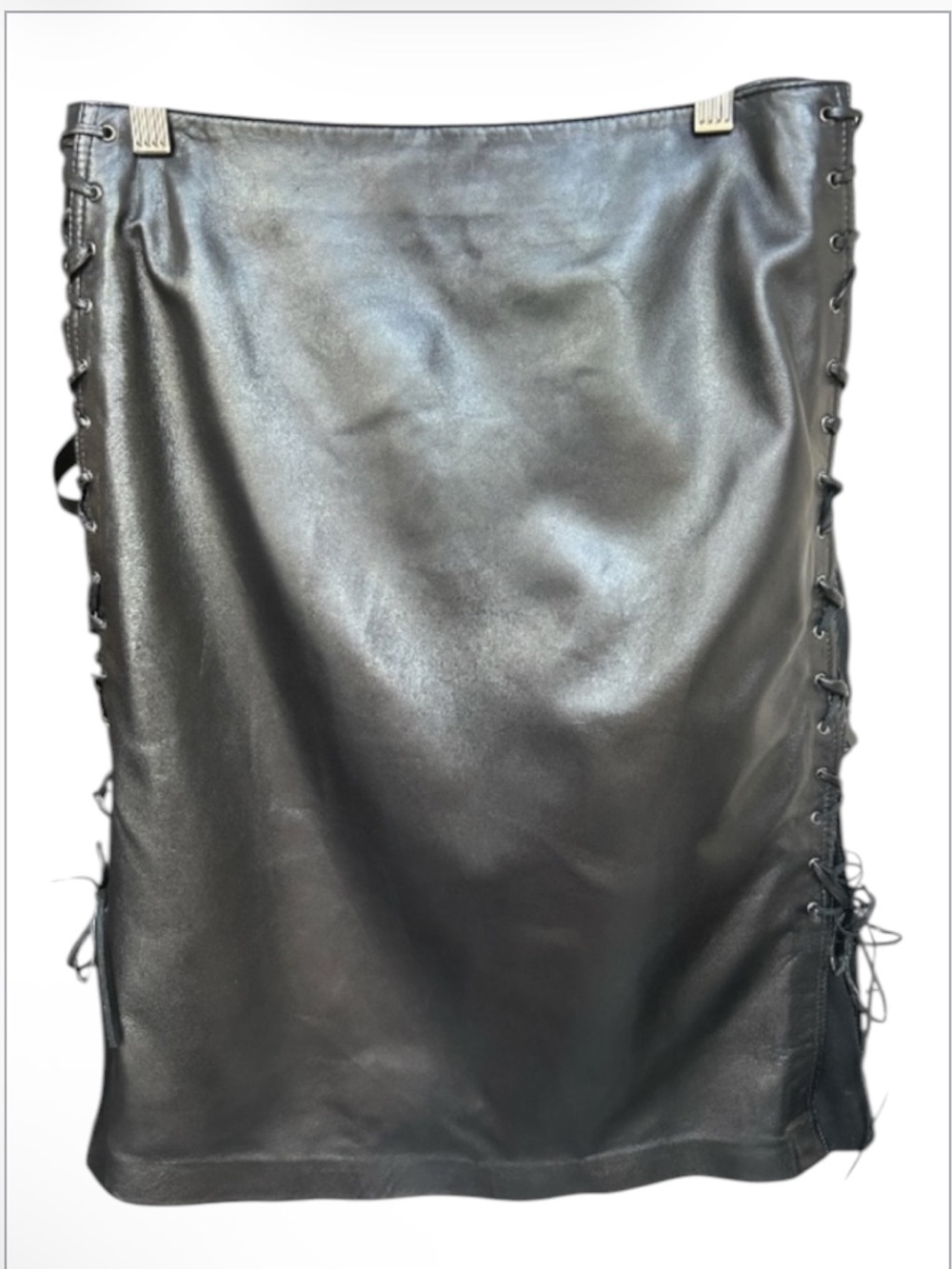 Vakko Sport Black Lambskin Leather Lace Up Side Mini Skirt Vintage Size 8